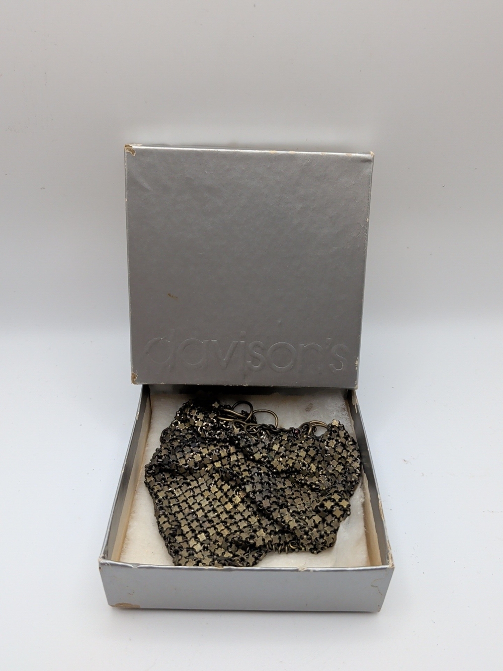 Antique Chainmail Mesh Evening Bag Brass Ball Accents Drawstring Closure (F)